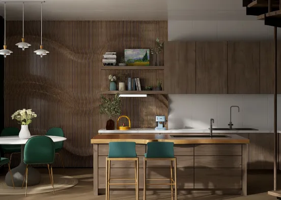 # Flowy Kitchen and Dining Room Renderização de Design