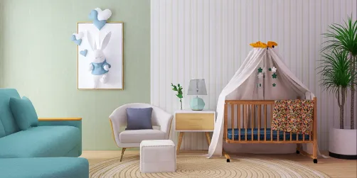 Baby room with straws and pastel colors 