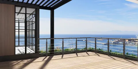 stunning outdoor terrace showcasing panoramic ocean views, designed with modern elegance, perfect for relaxing in a luxurious atmosphere, featuring Homestyler's real-time 3D rendering for an immersive experience.
