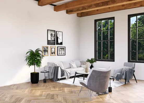 Black and white living room Design Rendering