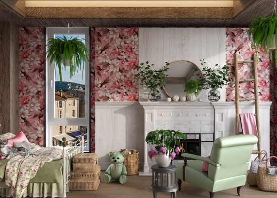 The pink and green room. Design Rendering