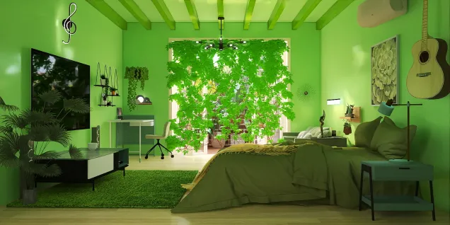 Спальня в зелёных оттенках