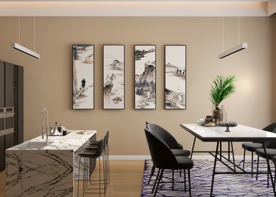 Marble dining room and kitchen  Design Rendering