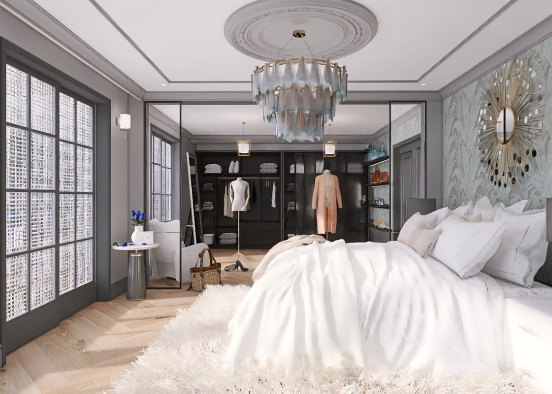 Gray and white bedroom Design Rendering