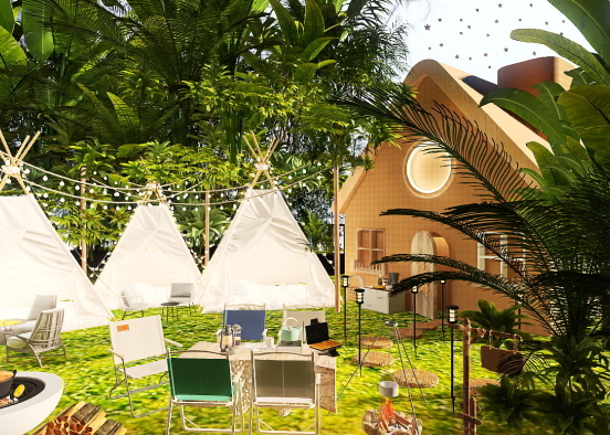 8) Jungle campsite resort with a cabin🏕 Design Rendering