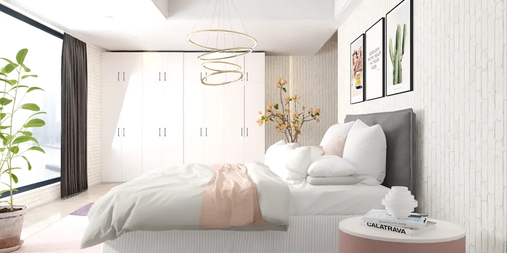 a bed with a white comforter and pillows 