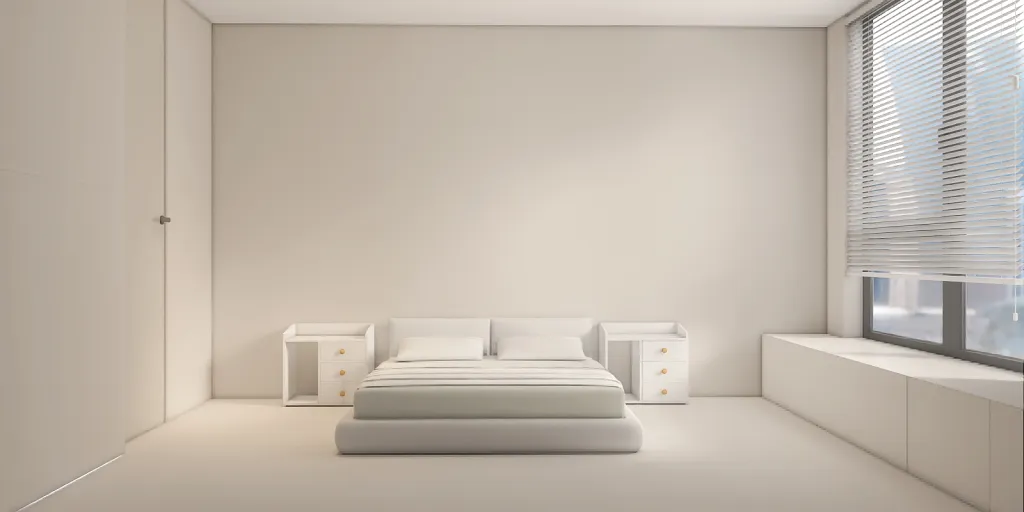 a white bed with a white bedspread and a white wall 