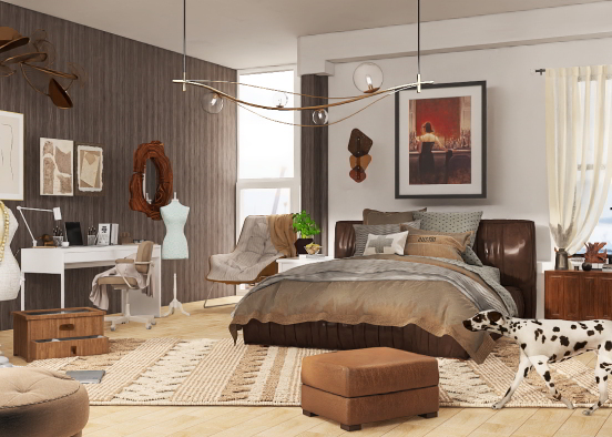 Brown fashion bedroom Design Rendering