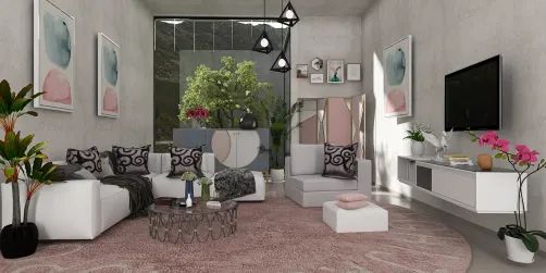 pink and grey living room 