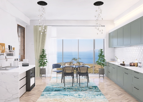 blue and green kitchen  Design Rendering