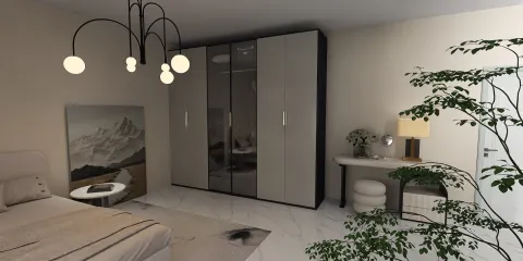 modern wardrobe design with stylish lighting and decor in a bedroom space, featuring a cozy ambiance and using Homestyler's real-time 3D rendering feature.