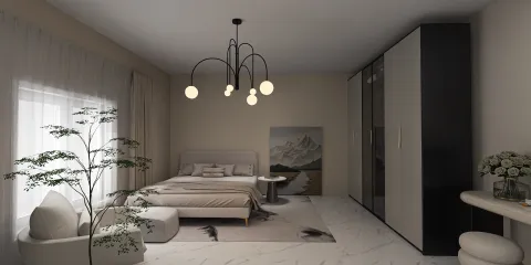 modern bedroom design showcasing a serene atmosphere with elegant furniture arrangement and soft lighting, featuring Homestyler's real-time 3D rendering capabilities