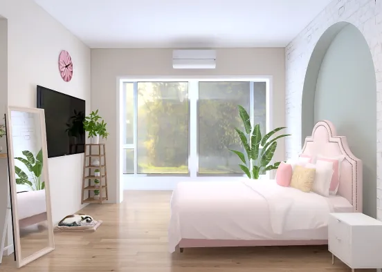 Mid-century Modern Pinky Bedroom  Design Rendering
