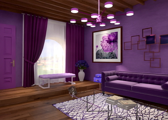 Purple Living Room master room Design Rendering