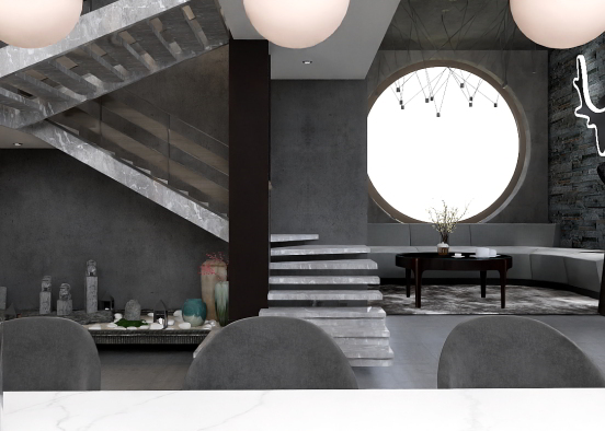 concrete living dining  Design Rendering