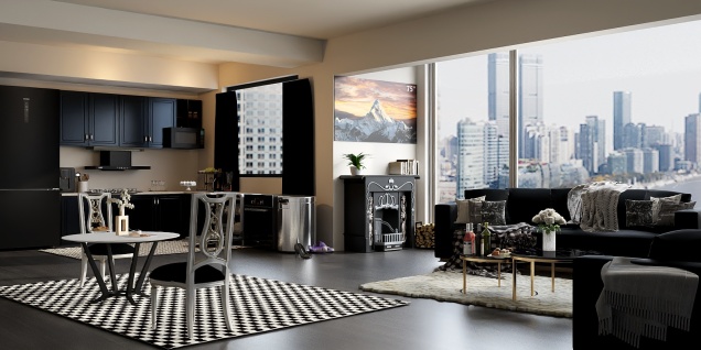 black and white apartment 
