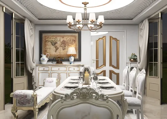 # Cozy Victorian Dining in the Evening  Renderização de Design