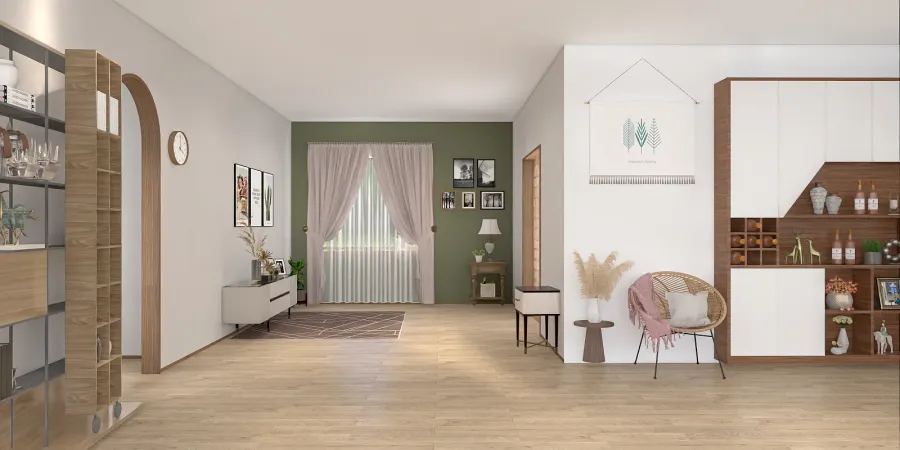 a room with a wooden floor and a white wall 