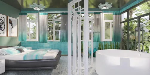 Turquoise bedroom with jacuzzi 