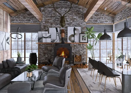 # Industrial Style Cabin in the Woods Renderização de Design
