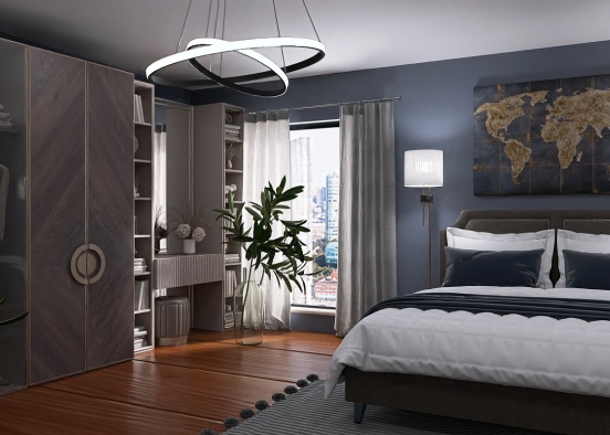 Simple Blue Bedroom Design Rendering