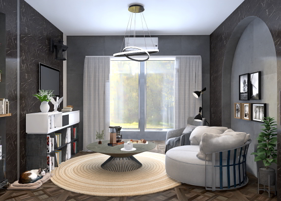 modern living room (dark colors) Design Rendering