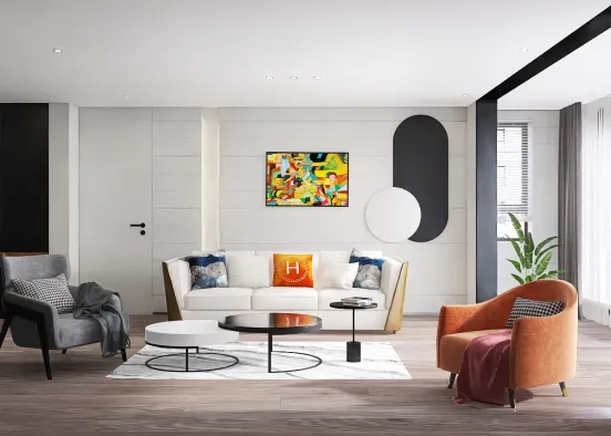 Pops of Color in Living Room Design Rendering