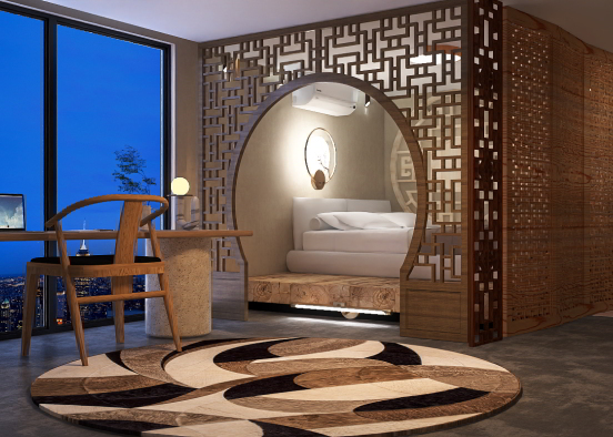Asian Inspired Bedroom Design Rendering
