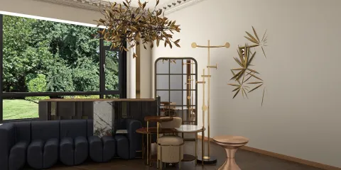 Stylish living room with elegant furniture arrangement and a touch of modern decor emphasizing natural elements, showcasing interior design versatility using Homestyler's real-time 3D rendering feature.