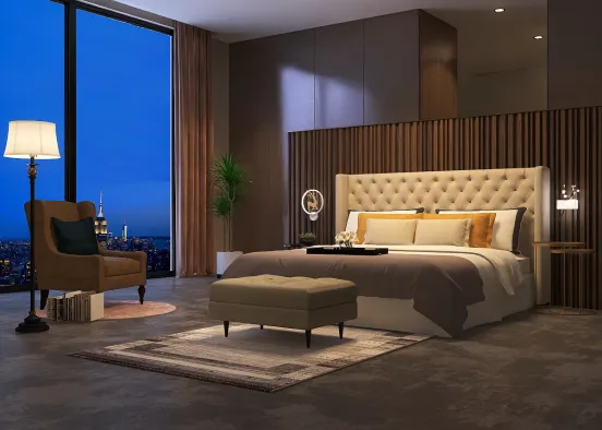 Beautiful night city bedroom Design Rendering