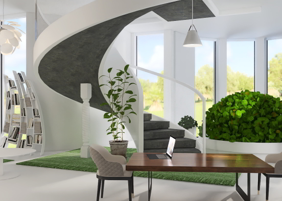 Green and White Meeting Room Design Rendering