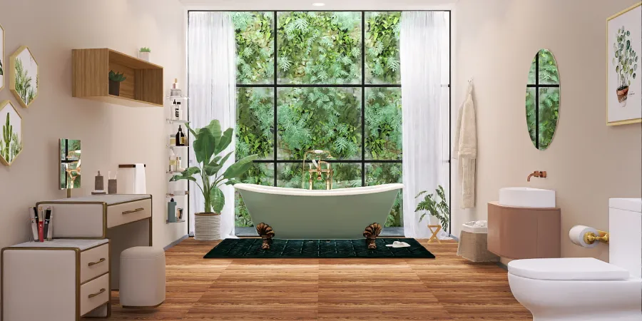 a bathroom with a tub, toilet and a window 