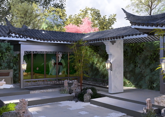 Asian Inspired Backyard Garden Design Rendering