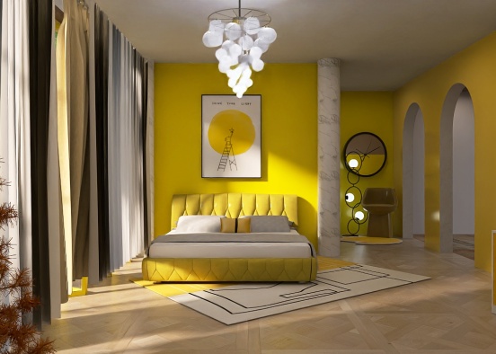 Yellow Abstract Bedroom 💛🖤🩶🤍 Design Rendering