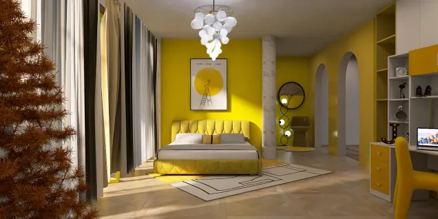 Yellow Abstract Bedroom 💛🖤🩶🤍