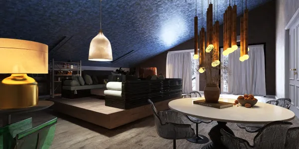 modern living room arrangement with a stylish pendant lighting design showcasing a luxurious atmosphere ideal for contemporary interior decor, featuring Homestyler's real-time 3D rendering functionality.