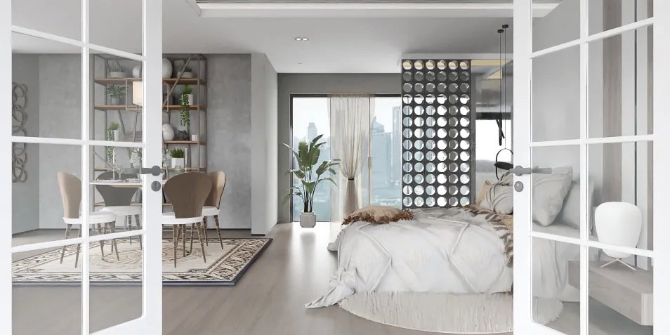 Elegant bedroom design with a subtle modern style featuring a cozy bed and a sophisticated decor setup, showcasing interior design optimization using Homestyler's real-time 3D rendering features.
