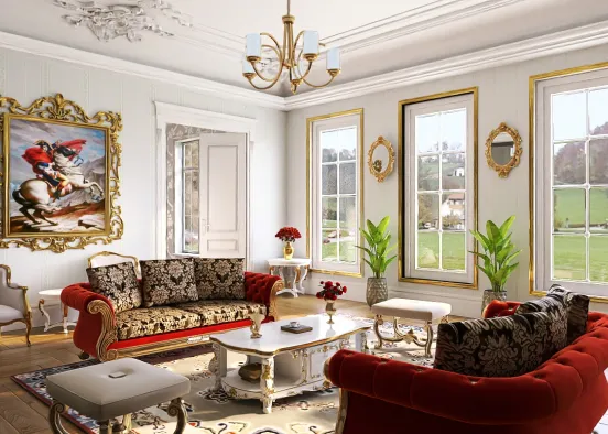 Noble Sitting Room - Rococo Inspired Design Rendering