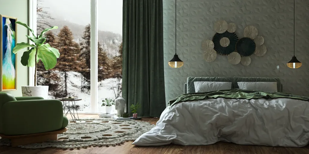 a bed with a white blanket and a lamp 