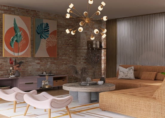 peach living room Design Rendering