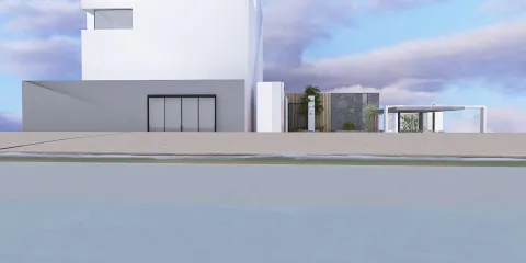 modern exterior design showcasing a minimalist house with large glass windows and a sleek facade, emphasizing spacious outdoor living areas, created using Homestyler's real-time 3D rendering feature