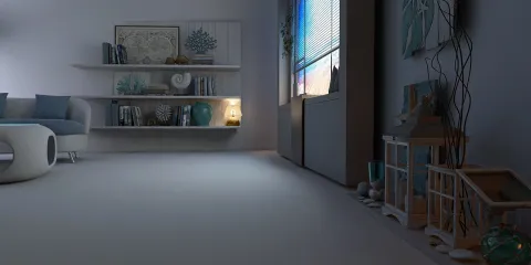 modern living room showcasing a calming coastal theme with smart furniture arrangement optimized for small spaces using Homestyler's real-time 3D rendering feature.