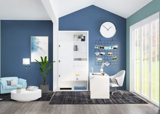 Modern blue home office Design Rendering