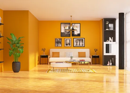 living room yellow Design Rendering