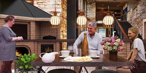 Compartiendo un rico café en familia.