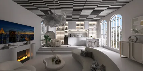 Modern living room with sleek furniture and elegant décor, showcasing a cozy yet luxurious ambiance. The design utilizes Homestyler's real-time 3D rendering feature to vividly present the space.