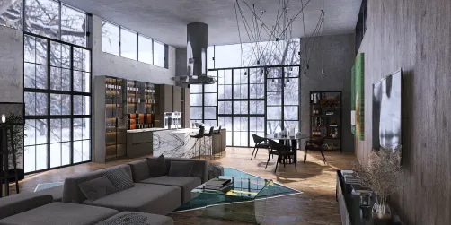 Big living room with kitchen 