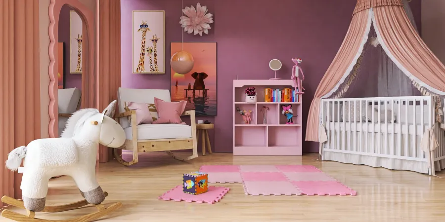 a small doll is standing in a small room 