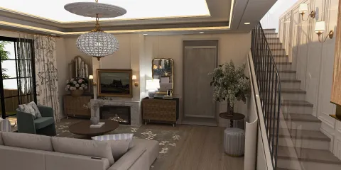 modern living room design featuring a comfortable sofa and elegant decor, showcasing interior styling with Homestyler's real-time 3D rendering capabilities.