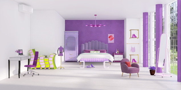 the purple bedroom.